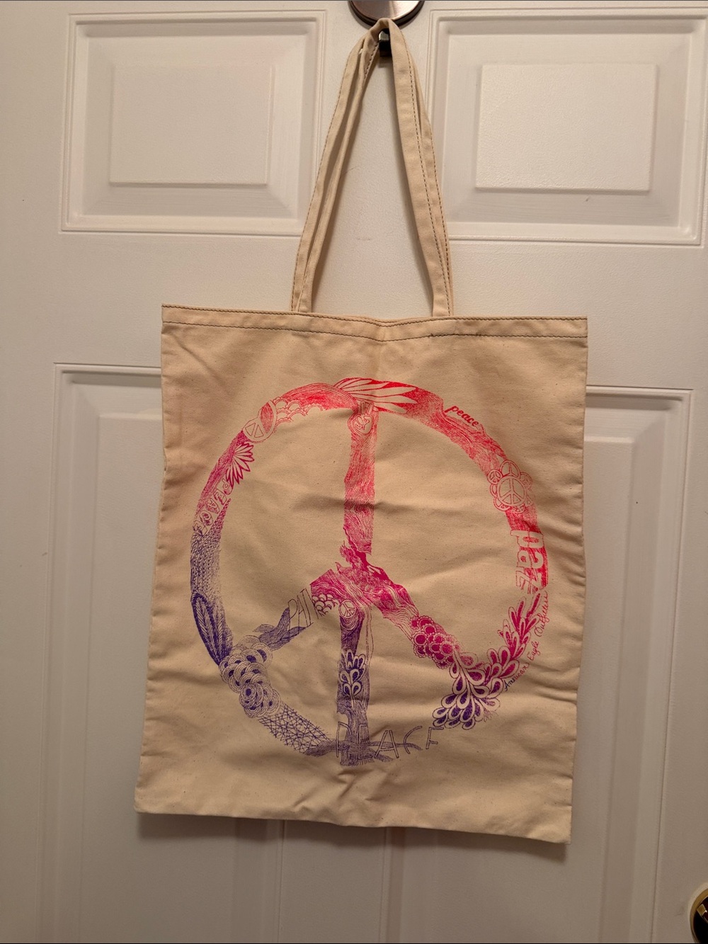 American Eagle Canvas Peace Sign Tote Bag - Picture 2 of 6